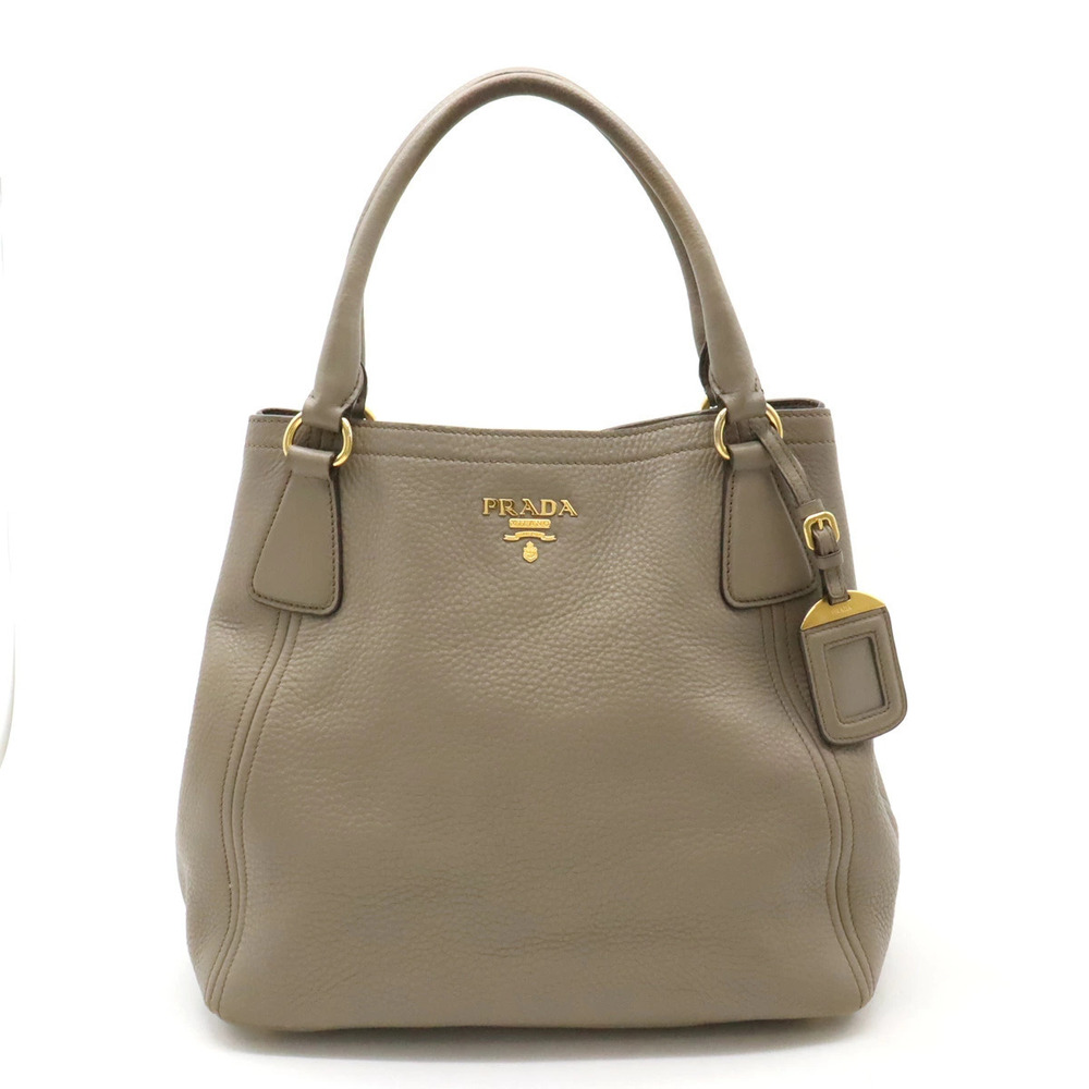 Prada Vitello Daino Tote Bag Handbag Leather Greige Gray